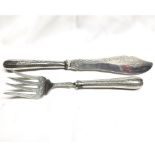 A pair of Victorian Silver Bladed Fish Servers with engraved blades and beaded and engraved handles,
