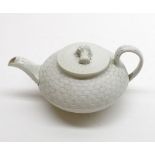 An early 19th Century Wedgwood basket weave moulded Teapot of compressed circular form, the cover