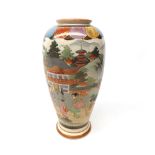 A Satsuma baluster Vase painted in typical colours with village and Chinese river scene with