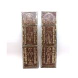 A pair of small Antique Stained Glass Panels, depicting various religious figures in flowing