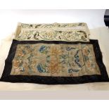 Two Chinese Silk Mandarin Sleeves with filigree embroidered detail of foliage, butterflies, etc;