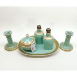 A 19th Century Five Piece Dressing Table Set, comprising pair of Candlesticks, pair of Jars with