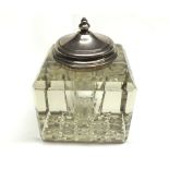 A square Cut Glass Inkwell with silver rim, 2 ¾” x 2 ¾”, London 1899, with non-matching lid London