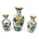 A collection of three Cloisonné baluster Vases comprising a larger Vase decorated in lemon and