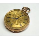 First quarter of 20th Century yellow metal cased fob watch, blued-steel spade hands to a gilded dial