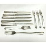 Five early 20th Century Continental White Metal Fruit Knives; together with four matching Forks plus