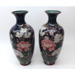 A pair of Cloisonné Baluster Vases, each decorated in puce, famille verte, lemon, etc with flowering