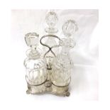 A 19th Century Silver-plated Trefoil Decanter Stand, reeded strap work holders, reeded three