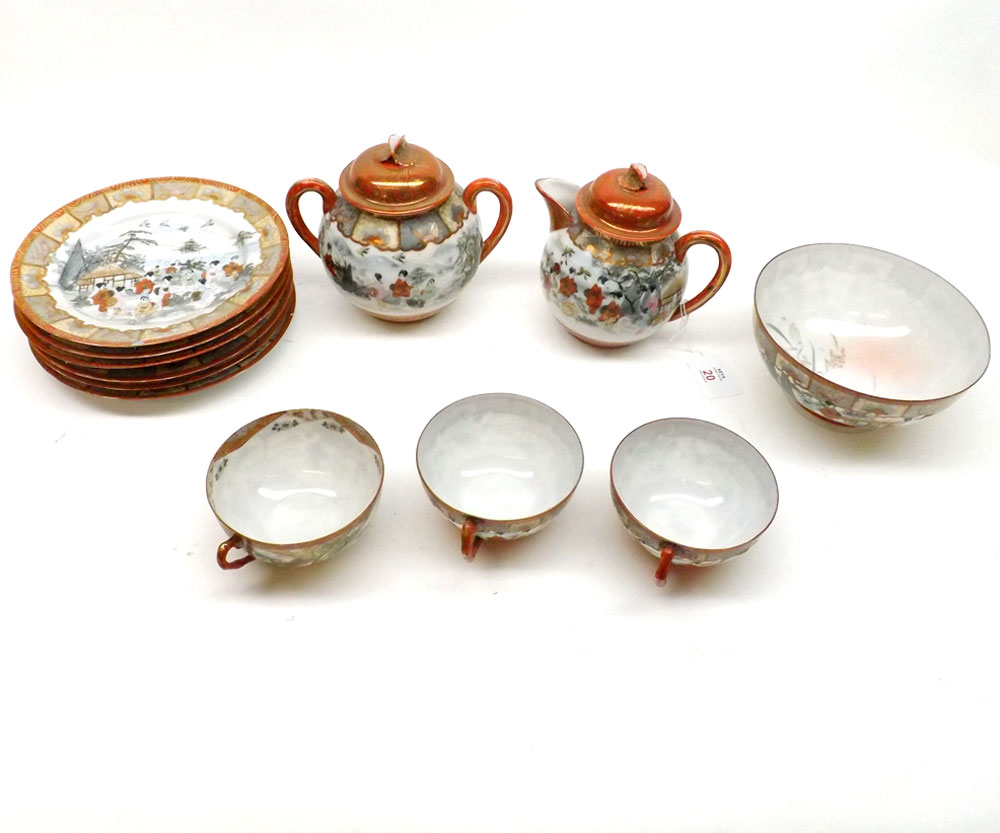 An Oriental Eggshell Tea Service, decorated in the Kutani manner in typical colours and comprising