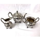 A Victorian EPBM Melon shaped Teapot with fluted and foliate engraved decoration comprising: