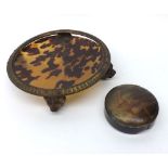 A faux Tortoiseshell Circular Box with pull-off cover together with a further Circular Gilt Metal