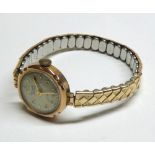 Ladies hallmarked 9ct Gold cased wristwatch by Everite (Junior), Gold Roman numerals and batons to a