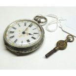 Last quarter of 19th Century Silver cased Fob Watch blued-steel spade hands to a white enamelled