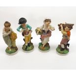 A set of Bisque Figures, the Four Seasons, decorated throughout in colours, raised on plinth