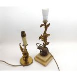 A Mixed Lot comprising: an unusual gilt metal Table Lamp, raised on a square marble base; together