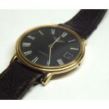 Gent’s Longines Gold plated Dress Watch with automatic calendar movement, lacking winder, brown