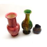 A mixed lot comprising a Bretby ware pink glaze baluster vase, a small squat vase marked “Thurin