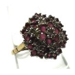 Hallmarked 9ct Gold all small Ruby and small Diamond set cluster ring of flower-head design