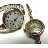 Two Ladies vintage 9ct Gold cased Wristwatches, one on flexible Gold Bracelet (A/F), the other on