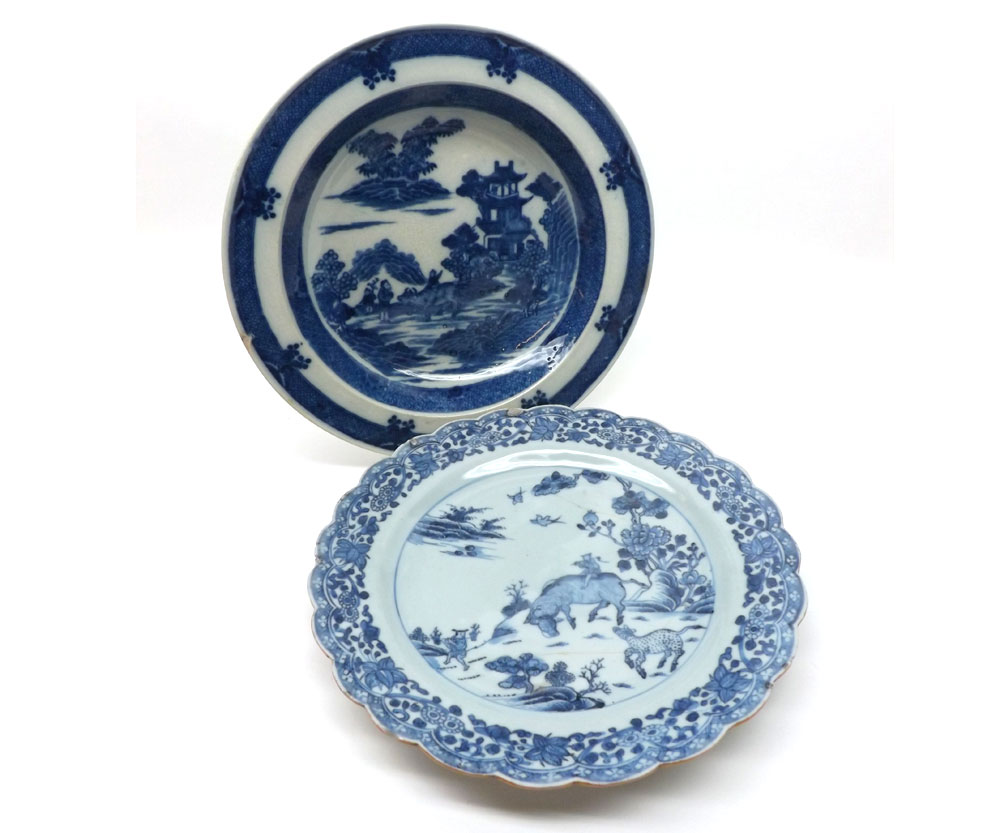 An early 19th Century English Soup Bowl, printed in blue with Oriental pattern; together with a