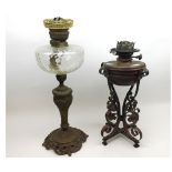 A Mixed Lot comprising: a 19th Century Oil Lamp with clear glass font and spreading brass foliate