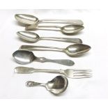 A group of Antique and other Silver Flatwares, including Georgian Tablespoon and two Dessert