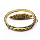 Mixed lot comprising late Victorian hallmarked 15ct Gold hollow bangle with curved front panel