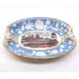 An 18th Century Oval Dish, probably of Newhall manufacture, the centre decorated with river scene