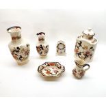 A mixed lot: Masons Mandalay china wares comprising a covered tea canister, two vases, a small