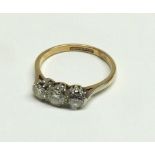 18ct Gold and Platinum 3-Brilliant Cut Diamond ring, approximately 0.6ct total