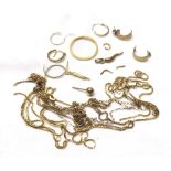 Mixed lot of yellow metal/hallmarked 9ct Gold jewellery oddments including chains, earrings etc,