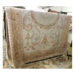 A Chinese Thick Pile Wool Carpet, single gull border, central panel of foliage etc, mainly beige