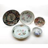 A Chinese Export Circular Plate and Saucer, decorated respectively with floral sprays and with