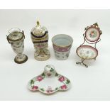 A Mixed Lot of various Ceramics, comprising: a small Continental Inkstand, decorated with rose