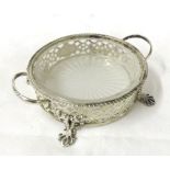A George V small Butter Dish of round form, the Silver with pierced sides double looped handles
