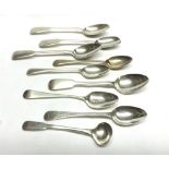 A collection of nine Georgian, Victorian and later small Silver Spoons, Old English and Fiddle