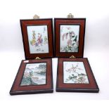 A set of four late 20th Century Oriental hand painted Tiles, each depicting Chinese river scene,