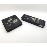 A Decorative Oriental Lacquered Glove Box and further Square Box, each painted in colours with