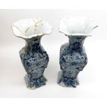 A pair of 18th/19th Century Delft Vases with flared rims and tapering bodies, (both extensive