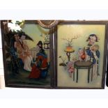 A pair of late 19th/early 20th Century Oriental Mixed Media or Gouache Pictures depicting interior