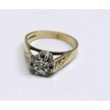 Hallmarked 9ct Gold Ring set with a small Brilliant Cut Diamond to a star design, engraved
