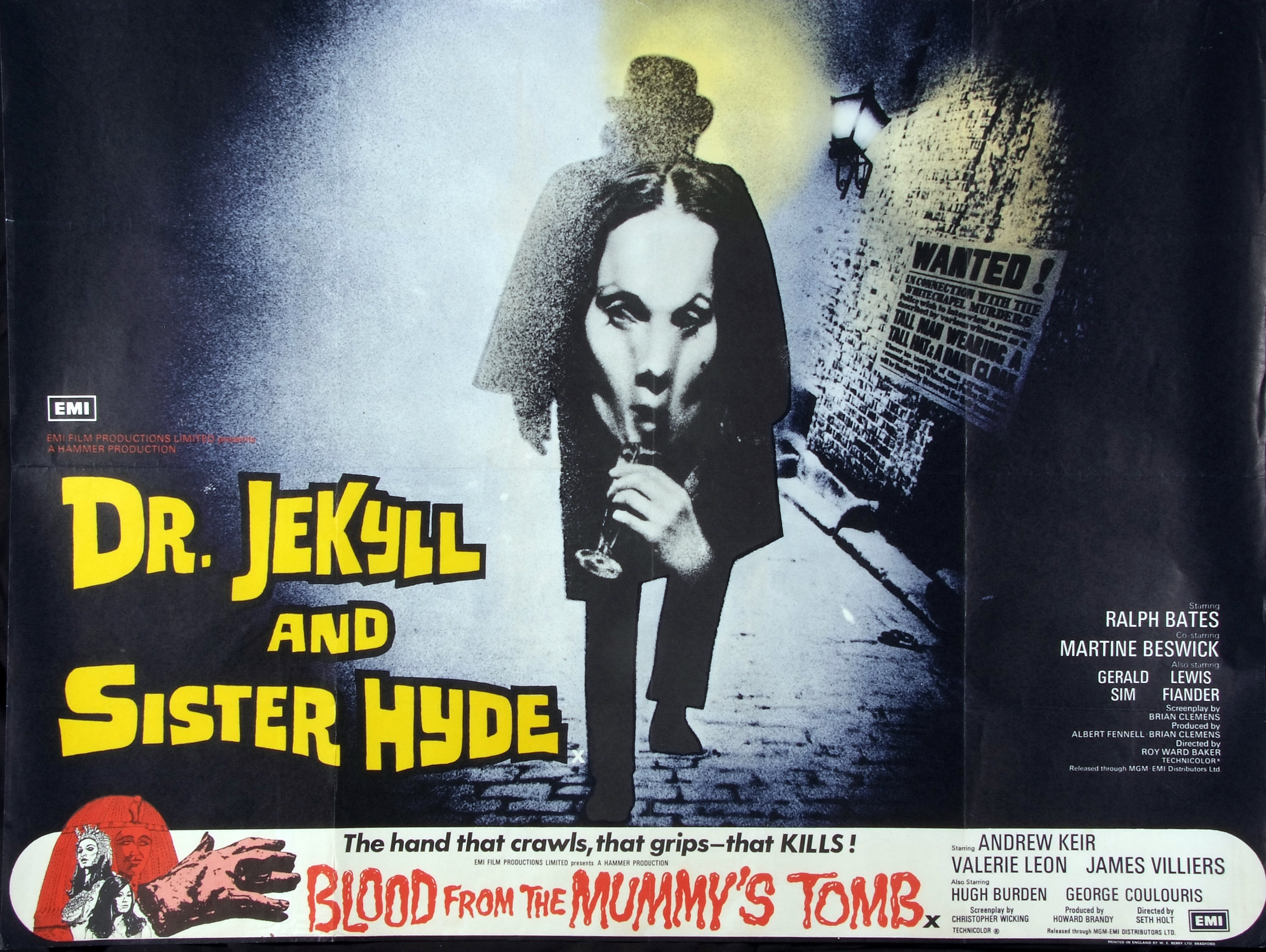 DR JEKYLL AND SISTER HYDE - BLOOD FROM THE MUMMIES TOMB, film poster double bill, starring Ralph