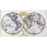 RUSSELL: THE EARTH WITH THE LATEST DISCOVERIES, engrd outline hand col'd map, 1809, approx 9 1/2"