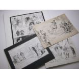 A Packet containing various orig Edwardian period pen drawings circa 1905, artists include Frank