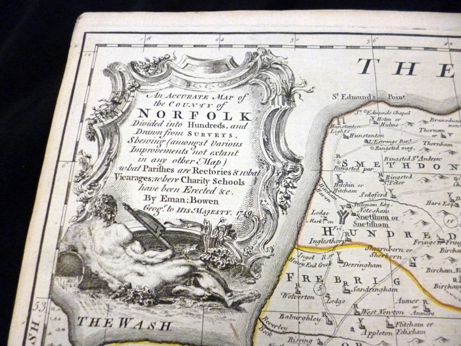 EMANUEL BOWEN: AN ACCURATE MAP OF THE COUNTY OF NORFOLK, engrd outline col'd map circa 1779, - Image 3 of 4