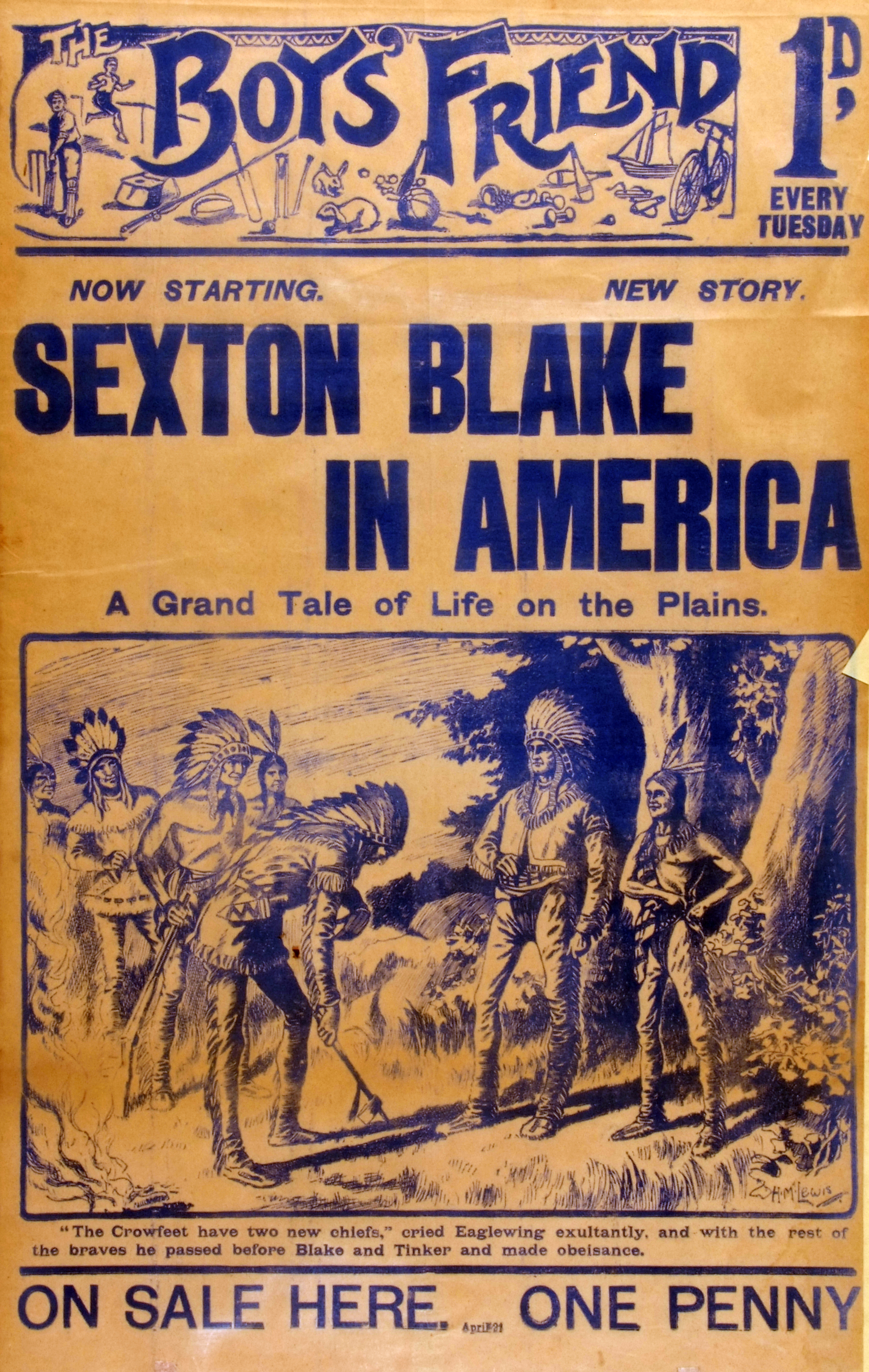 THE BOYS' FRIEND, pict advertising poster, "Now Starting New Story Sexton Blake in America ....", [