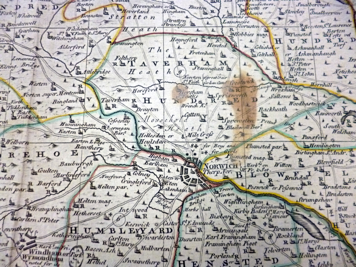 EMANUEL BOWEN: AN ACCURATE MAP OF THE COUNTY OF NORFOLK, engrd outline col'd map circa 1779, - Image 2 of 4