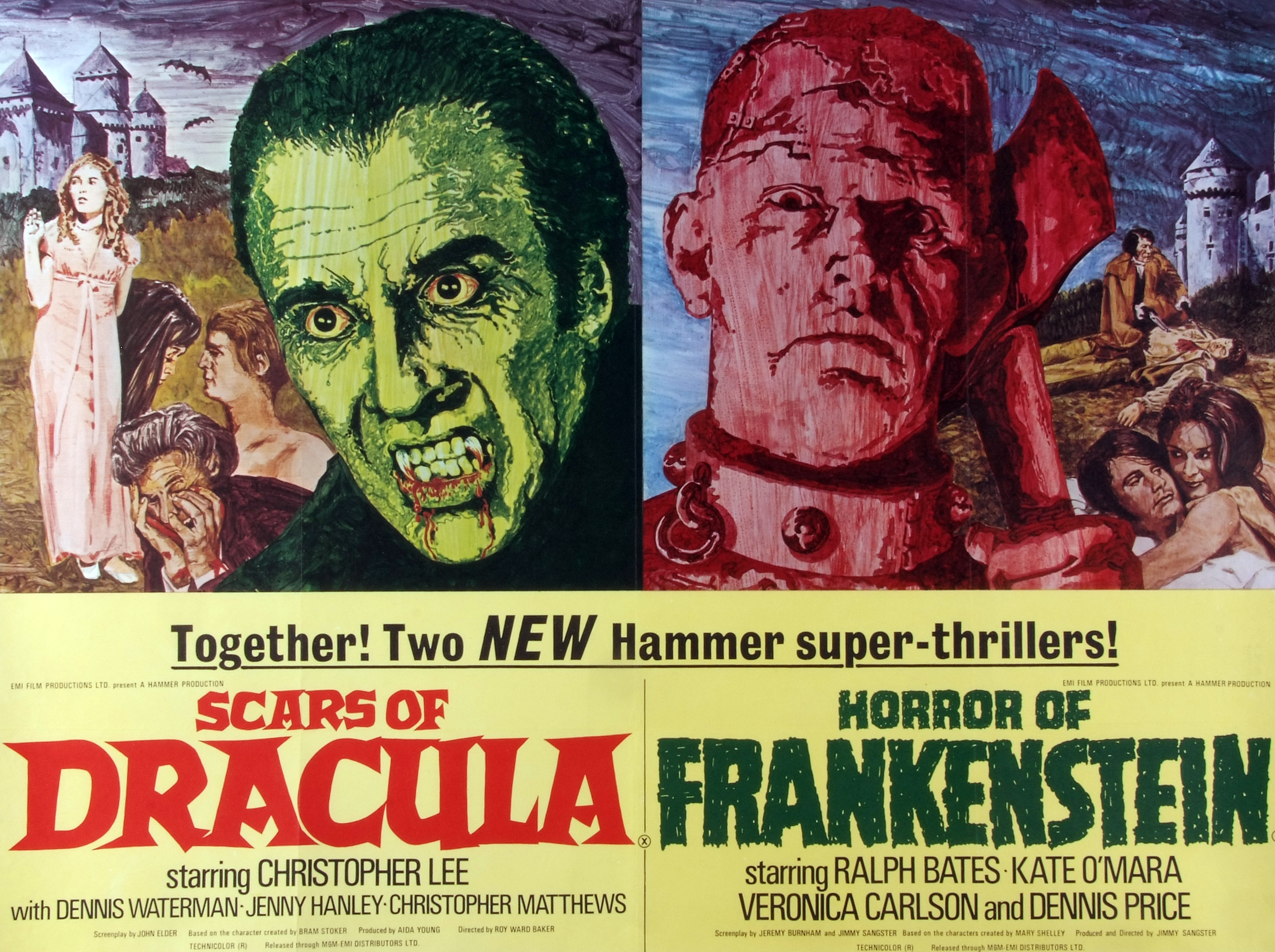 SCARS OF DRACULA - HORROR OF FRANKENSTEIN, film poster, starring Christopher Lee, Dennis Waterman,