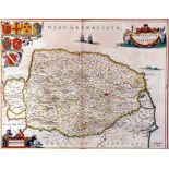 JOANNES JANSSON: NORTFOCIA VERNACULAE NORFOLKE, engrd hand col'd map [1646], Latin text verso,