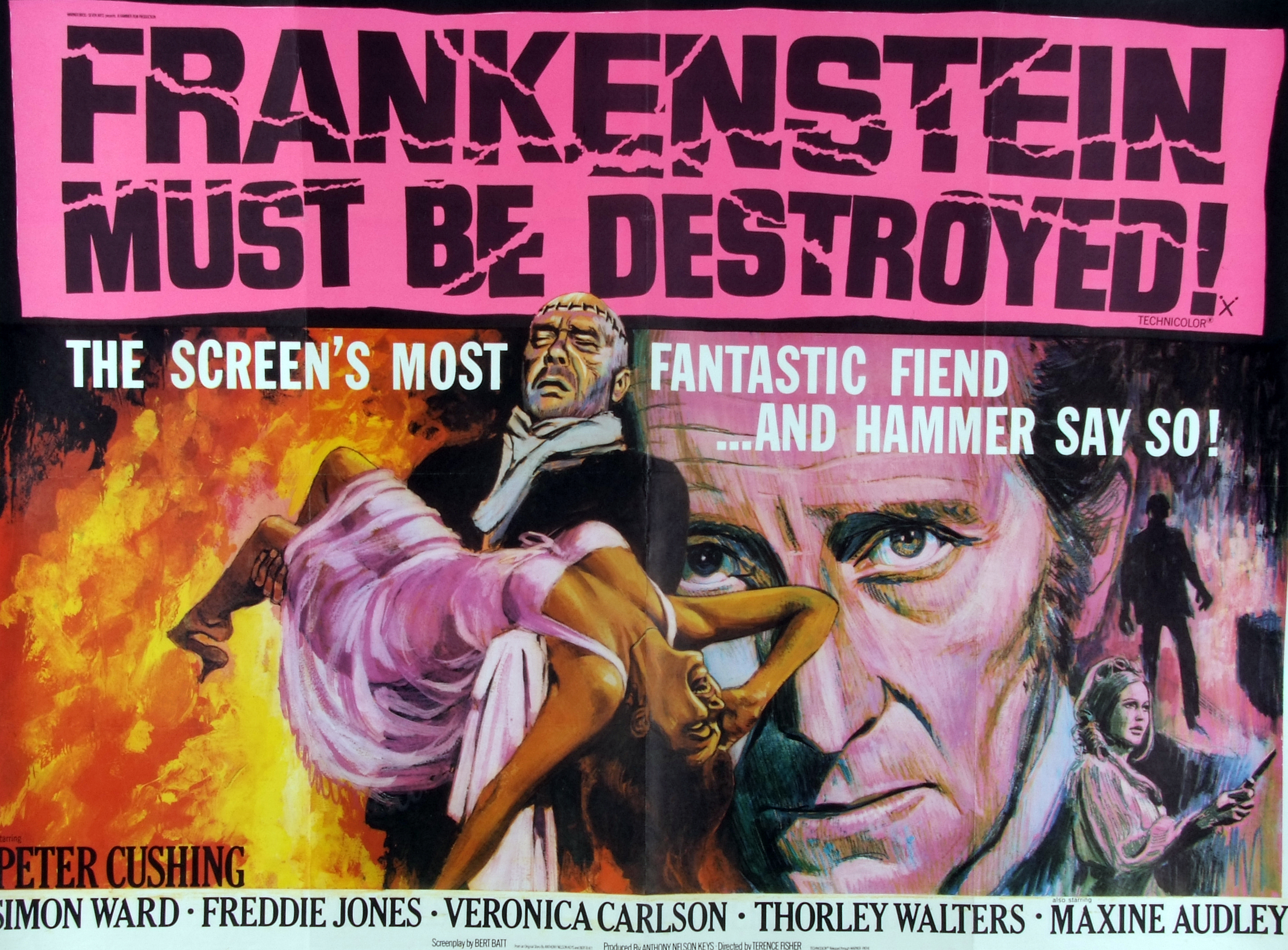 FRANKENSTEIN MUST BE DESTROYED!, film poster, starring Peter Cushing, Quad approx 30" x 40